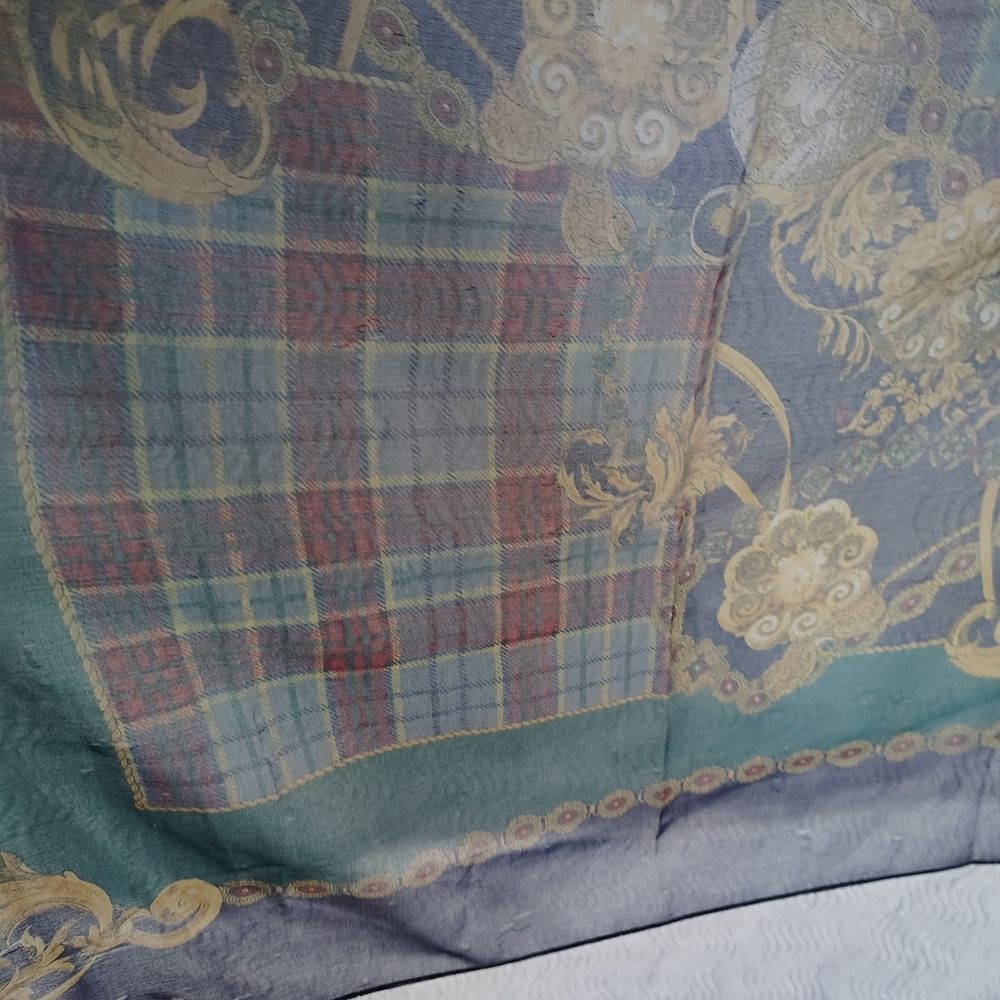 Compagnie Internationale Express Equestrian Plaid Gold Filigree Scarf Old Money - Picture 13 of 17
